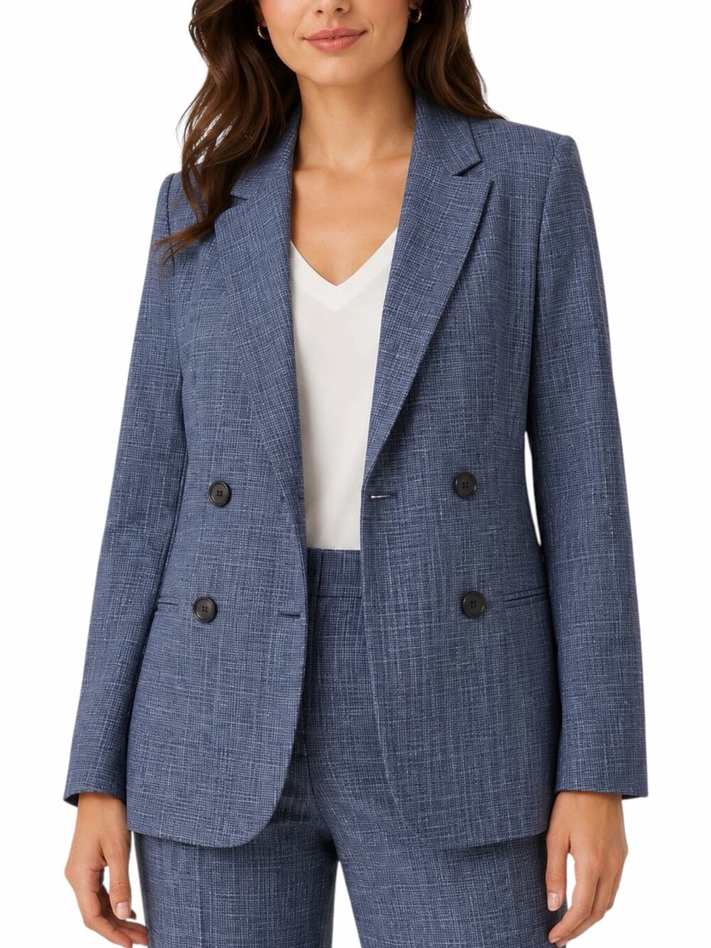 Talbots Blended Tweed Double Breated Blazer Jacket Blue Size 16